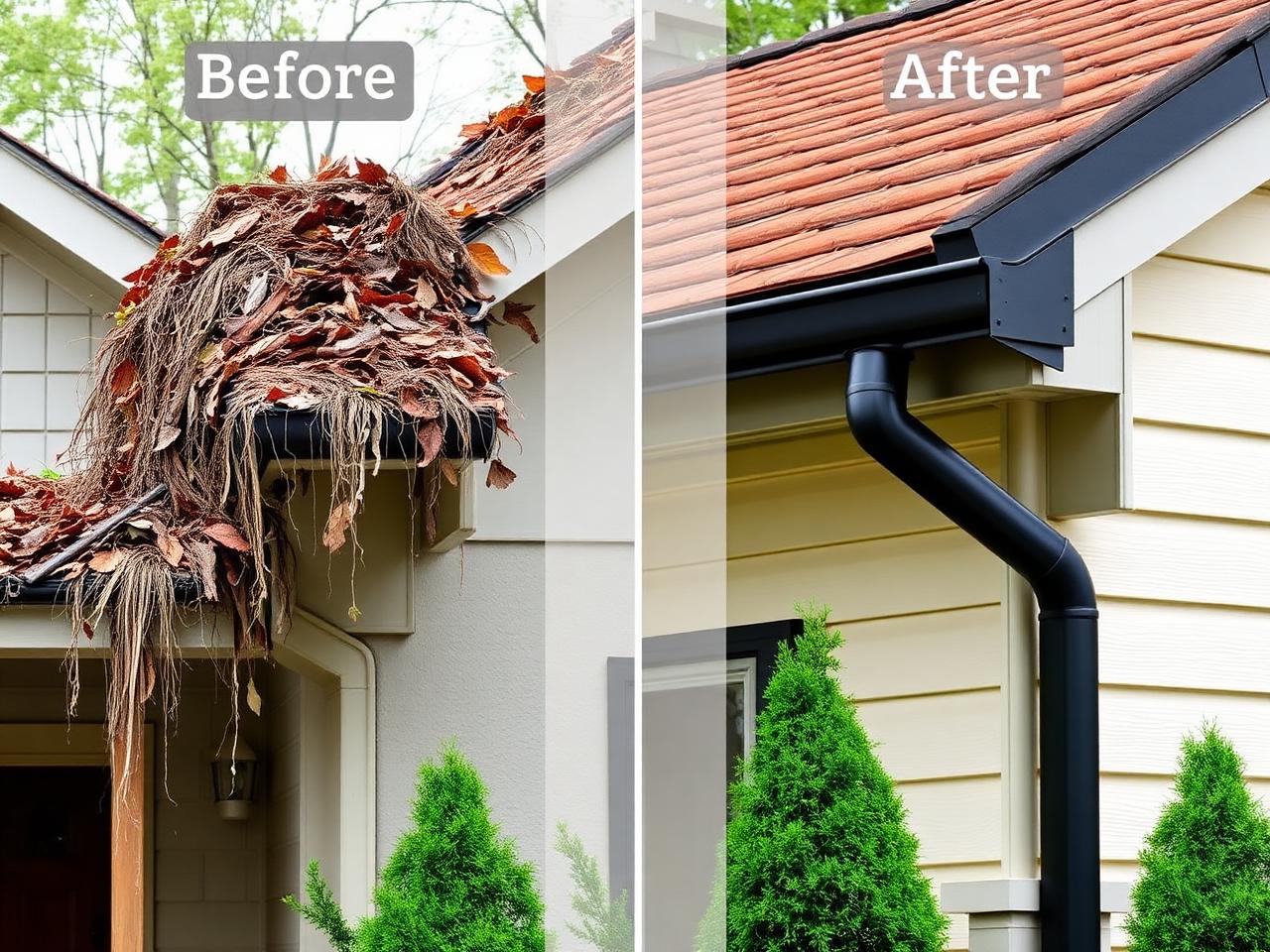 Before and after: Seamless Gutter Upgrade in Peabody, MA